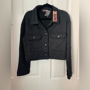 NWT Cropped Pinstripes Button Down Black jacket, size XL